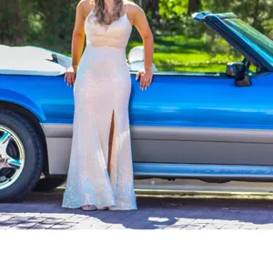Sherri Hill Sequin Gown Gold Formal Prom Evening Dress Open Back Slit Size 8 thumbnail 7