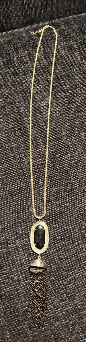 Retired Kendra Scott Rayne Gold Black Stone Tassel Pendant Long Necklace thumbnail 1