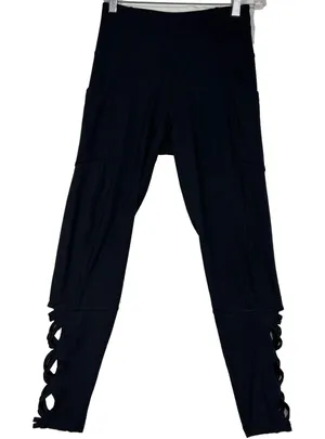 Marika Leggings Black High Waisted Lattice Strappy Ankle Pockets Athletic Yoga S thumbnail 1