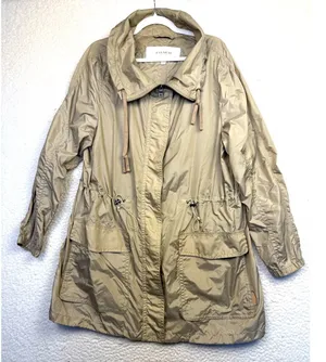 Coach Rain Coat Womens Large Beige Mid Length Zip‎ Jacket Drawstring Pockets thumbnail 1