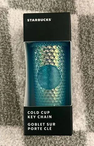 NWT Starbucks 2023 Ice Blue Ombre Bling Studded Mini Tumbler Keychain thumbnail 1