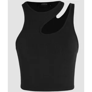 Cider Black Solid Asymmetrical Sleeveless Crop Top Ribbed Tank Top Size Large thumbnail 3