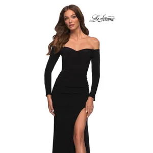NWT La Femme 29377 Black Long Sleeve Off Shoulder Maxi Dress‎ Sz 6 $378 thumbnail 3