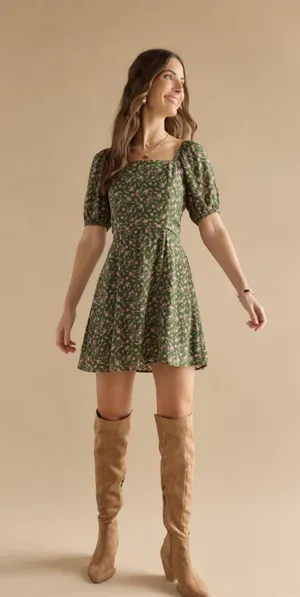 Francesca’s Floral Green Dress thumbnail 2