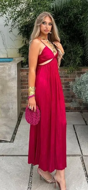 Zara dress maxi boho pleated satin flowy summer vacation wedding evening thumbnail 4