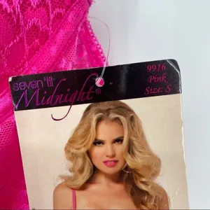 Seven Til’ Midnight‎ Lingerie Set Pink lace Garter & Thong small NWT thumbnail 2