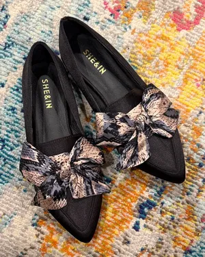 SHEIN | Black Satin Loafers | Satin Snakeskin Bow | Sz 40 thumbnail 1