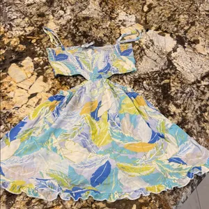 Colorful Feather Print romper dress thumbnail 1