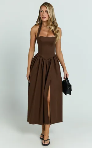 New Showpo Helda Midi Dress Halter Tie Neck Corset Dress Size Small MSRP $139 thumbnail 4
