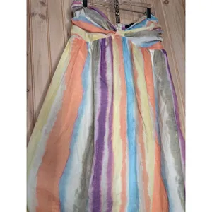 NWT Lulus Kelia Peach Multi Striped Midi Dress Coastal Resort Vacay Ruffled Sz L thumbnail 3