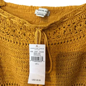 American Eagle NWT Blouse Top Crochet Gauze SZ LG Long Sleeves Mustard Smocking thumbnail 8