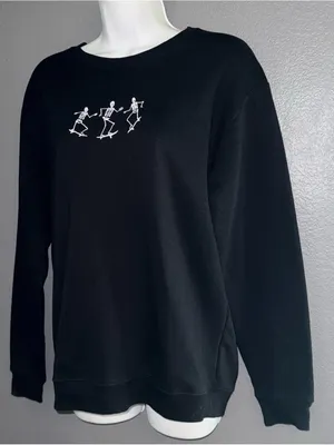 Women’s Halloween Skateboarding Skeletons Black Sweatshirt Small - Medium thumbnail 5