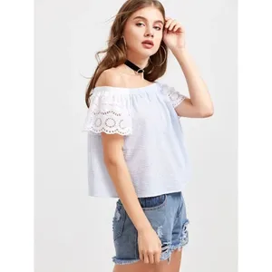 ✨Eyelet Embroidered Off The Shoulder Top✨ Blue Size M thumbnail 2