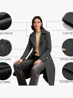 Women's Dark Grey Pea Coat Long Sleeve Regular Fit Overcoat Winter Outerwear AW6 thumbnail 6