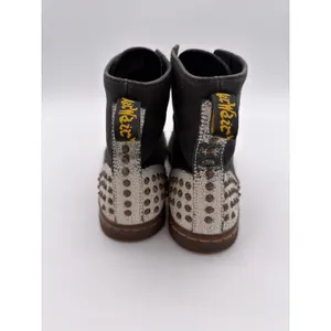 Dr Martens Hackstud Studded Canvas Black Spike Grunge Crackle Boots UK6 EU39 US8 thumbnail 3