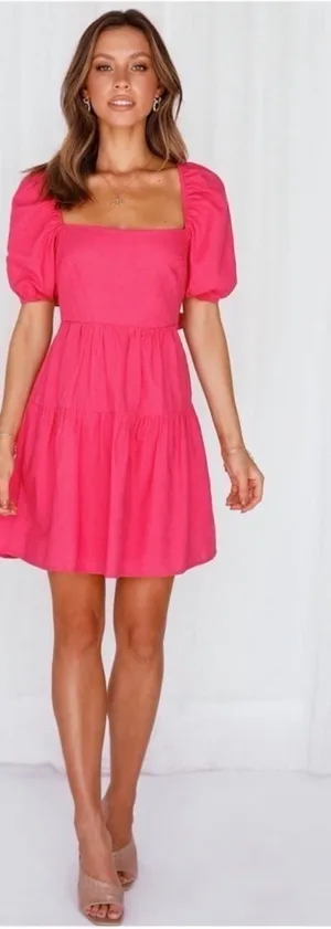 Hello Molly Best Weekend Tie Back Puff Sleeve Dress Pink Size 6 thumbnail 1
