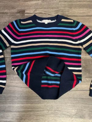 LOFT Striped Crewneck Sweater - Navy, Pink, Blue, Green, Cream thumbnail 3