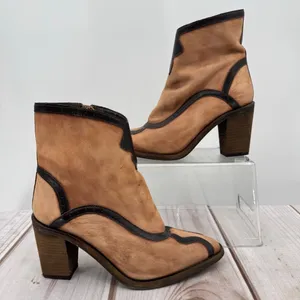 Free People Winding Road Ankle Boots Brown & Black Leather Western Anthropologie thumbnail 2