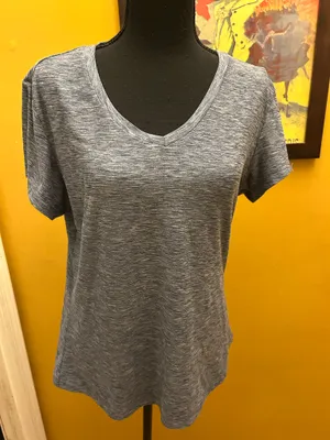 Women’s Ebb & Flow Blue Heather Slinky V Neck Yoga Top Size L thumbnail 1