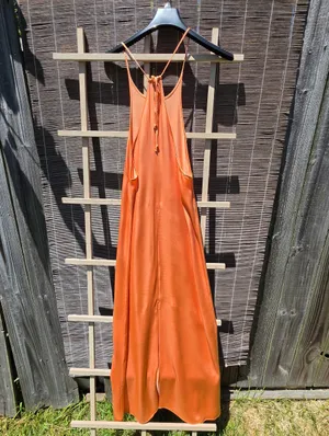 NEW ZARA Maxi Dress Satin Burnt Orange size S thumbnail 4