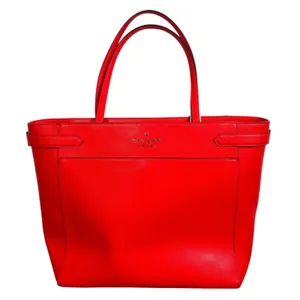 Kate Spade New York Red Orange Saffiano Leather Tote Bag Shoulder Purse Gold thumbnail 1