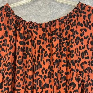 KNOX‎ ROSE Dress Size Large Smocked Elastic Waist Animal Print Rust Large Fall thumbnail 12