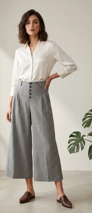 Anthropologie Maeve houndstooth plaid pleated wide-leg crop pants thumbnail 1