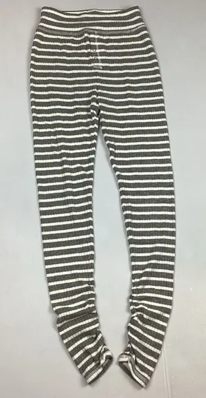 Aerie Gray and White Striped Ribbed Leggings Ruched ankle Loungewear Small NEW! thumbnail 1