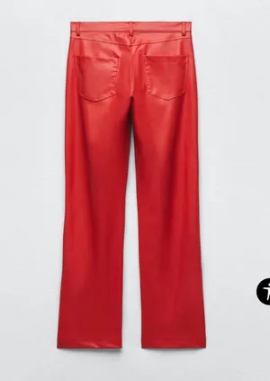 ZARA Red Leather Pants thumbnail 2