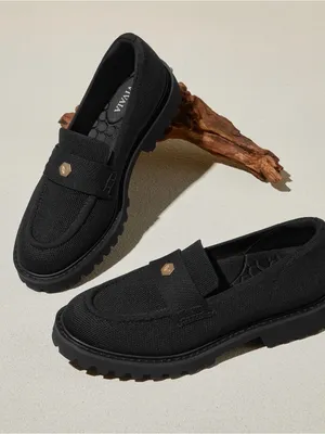 Vizzano Black Knit Penny Loafers for Women thumbnail 1