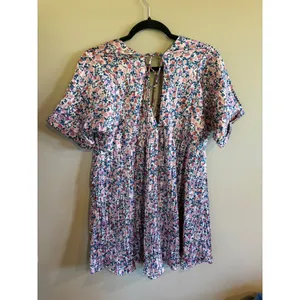 Lulus Floral Print Mini Dress V Neck Empire‎ Waist Tie Back Short Sleeve S thumbnail 5