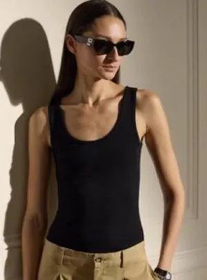 Ralph Lauren Women's Black Thin Ribbed Cotton Tank Top L thumbnail 1