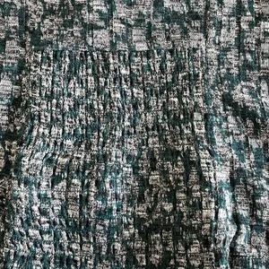 IN San Francisco Square Neck Top Womens Medium Teal Grey Abstract Smocked Ribbed thumbnail 4
