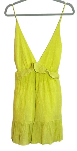 Nasty Gal Deep-V Neck Strappy Ruffle Minidress Bright Yellow Size 6 thumbnail 1
