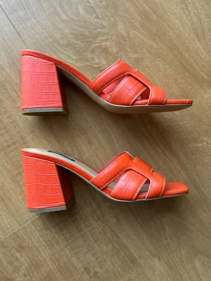 Nine West Women’s Kaelyn Square Toe Slip On Heel Sandals, Dark Orange, Size 8.5 thumbnail 8