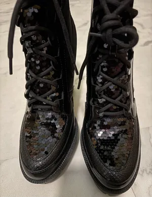 Cape Robbin Black Sequin Lace-Up Ankle Boots thumbnail 5