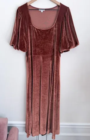 Baltic Born Rust Velvet Nora Maxi Dress square neck short sleeve XL thumbnail 1