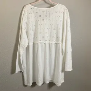 White Eyelet Lace Top 1X Cottagecore Summer Casual Boho‎ Chic Bohemian Babydoll thumbnail 2