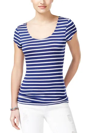 NWT Ultra Flirt Juniors Knit Short-Sleeve Ballet Top Blue Multi XS thumbnail 1