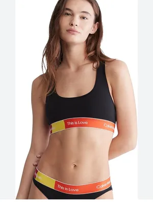 Calvin Klein Womens Size Medium This is Love Black Colorblock Bralette PRIDE thumbnail 1
