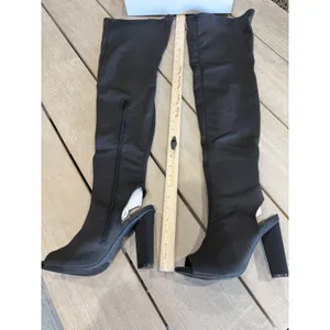 Bamboo Women’s Sunlight-02s Size 7.5 Thigh High Stretchy‎ Peep Toe Heeled Boots thumbnail 3