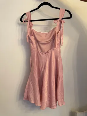 Lucy in the Sky Satin Lace Trim Open Back Dress in Dusty Pink Size: S thumbnail 2