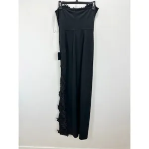 Lulus Elegant Mood Black 3D Floral Applique Strapless Maxi Dress Formal S NWT thumbnail 9