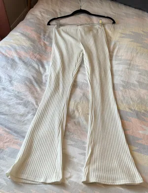 Edikted White Ribbed Flare Pants Small thumbnail 5