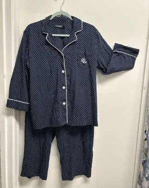 Lauren Ralph Lauren Navy and White Polka Dot Capri Pajama Set thumbnail 1