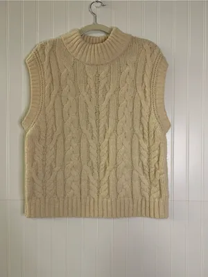 A New Day Cream Cable Knit Sleeveless Sweater Vest Size Large thumbnail 2