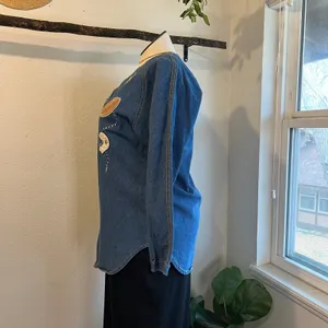 Vintage Denim Cotton Zip Up Sports Football Embroidered Jean Shirt Size Large thumbnail 4