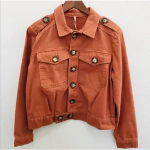 Free People Relaxed Fit Cotton Canvas Jacket Pumpkin TerraCotta Small thumbnail 2