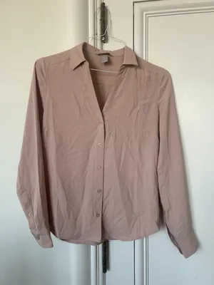 H&M Button Down V-Neck Pale Pink ("Dusty Rose") Long Sleeve Shirt thumbnail 7