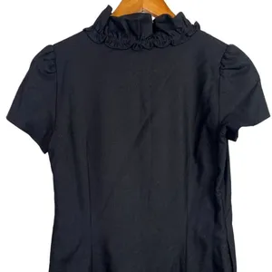 J. Crew Madeline Ruffle Collar Wool Short Sleeve Dress Pockets Side Zip 2 Black thumbnail 8